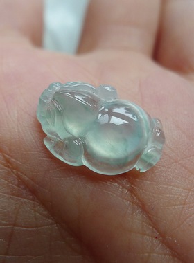 老种莹光果冻感飘花貔貅戒面  天然翡翠A货