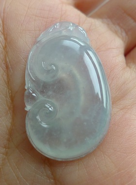 冰种雪花棉翡翠如意 天然A货玉石吊坠玉坠鉴定特价