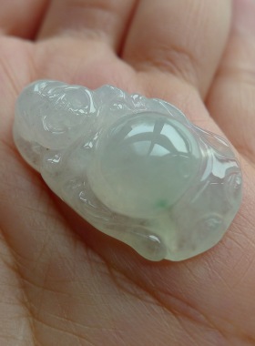 冰种飘绿水灵饱满翡翠站佛公 天然翡翠A货