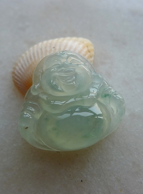 寒玉翡翠 冰种强光飘花A货翡翠佛 19-20.2-5