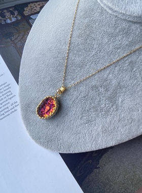 Vintage 复古老物龙息石火山琉璃手工串珠项链925银镀金链