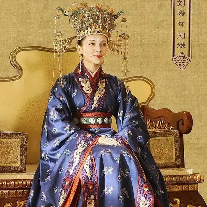电视剧同款古装服 蓝色交领宽袖绣花 大宋宫词 刘涛刘娥同款汉服