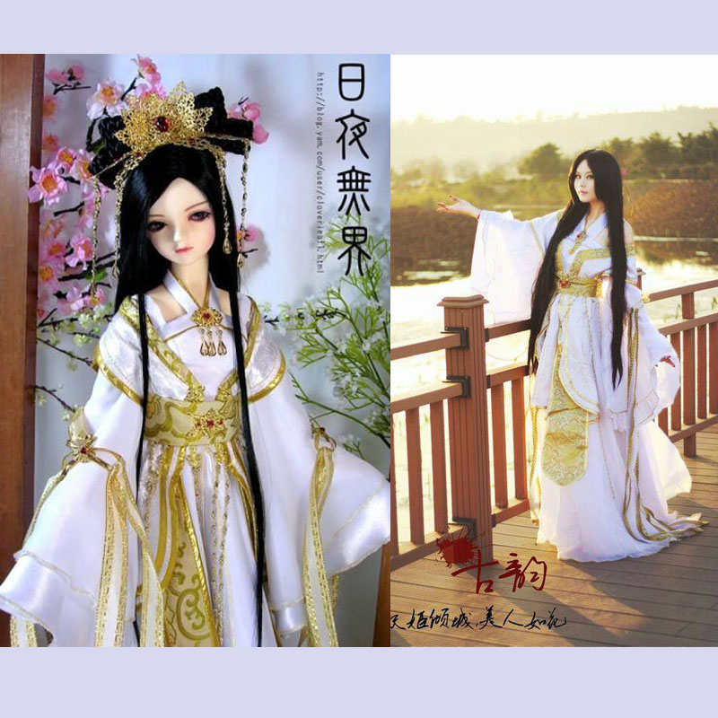 SD古装汉服娃娃服装 cosplay服装真人款白色华丽古装日夜无界-封面