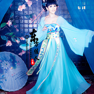 影视剧古装贵妃秘史杨贵妃樱桃淡蓝色绣花古装汉服女中国风襦裙