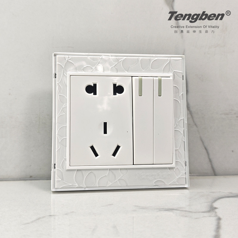 藤本开关86型暗装面板透明雕花钢架结构两开二三插单双联墙式插座