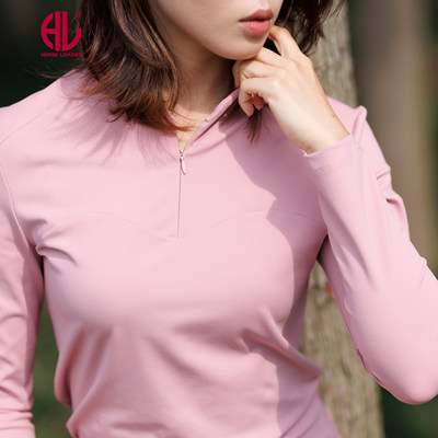 HORSELEADER春秋四季儿童马术装备长袖T恤成人女骑马立领马术服装