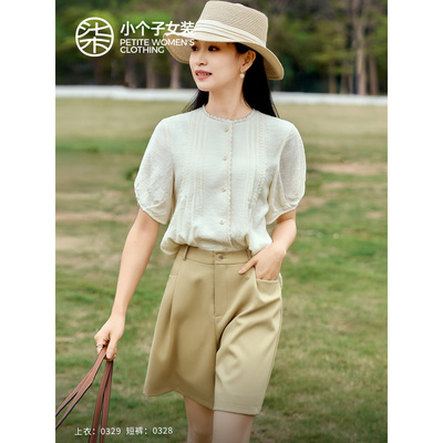 柒量一裁小个子法式田园风蕾丝花边立领短袖衬衫小众别致上衣0329