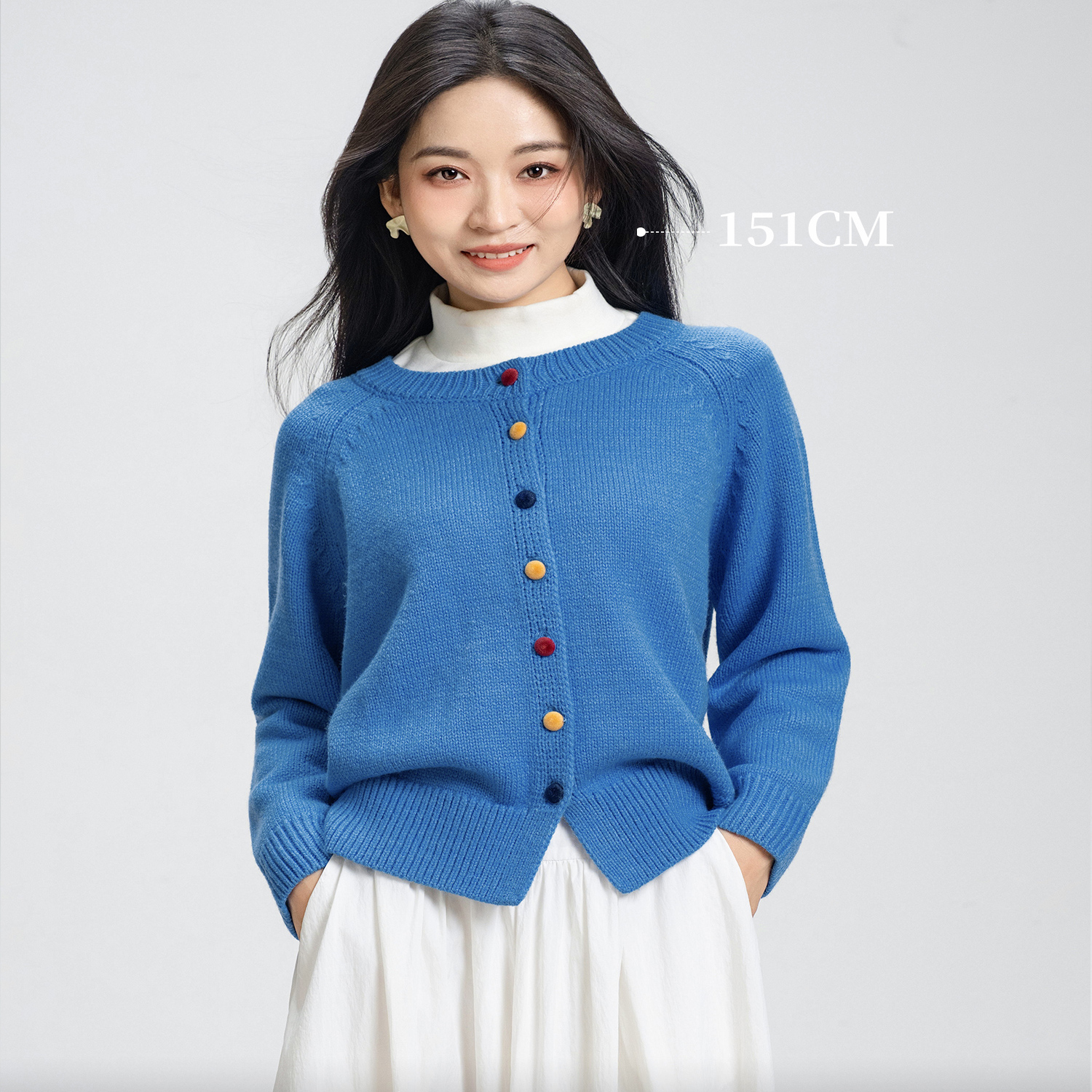 小个子复古风蓝色针织开衫