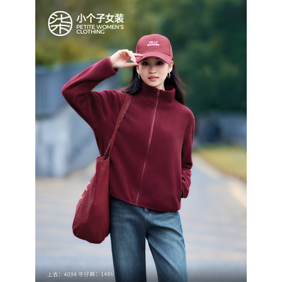 柒量一裁小个子酒红色卫衣