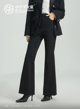 柒量一裁小个子黑色高腰微喇裤修身显腿长复古显瘦94-95cm1338