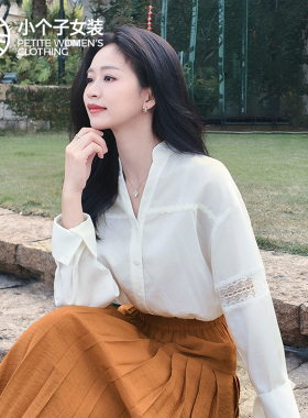 柒量一裁莱赛尔亚麻小个子白色别致镂空女新款长袖衬衫0288