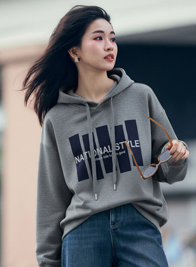 柒量一裁小个子深灰色卫衣连帽套头秋冬新款时尚百搭女3371