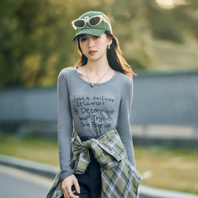 柒量一裁小个子灰色长袖T恤