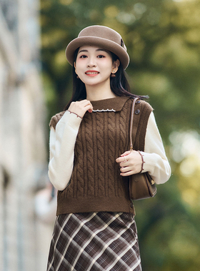 柒量一裁小个子假两件拼接毛织上衣秋冬新款女巨好看的毛衣3326