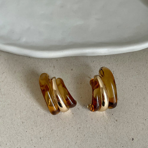 港风高级感多层树脂金属C圈耳钉女简约耳环耳饰【F】FL2541