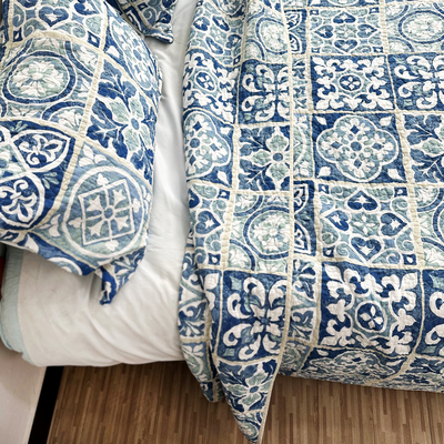 青花瓷风三件套贸特价全棉绗缝