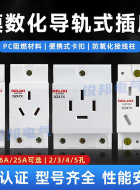 德力西模数化插座DZ47X二三五插 导轨式插座10A 3孔16A二孔配电箱