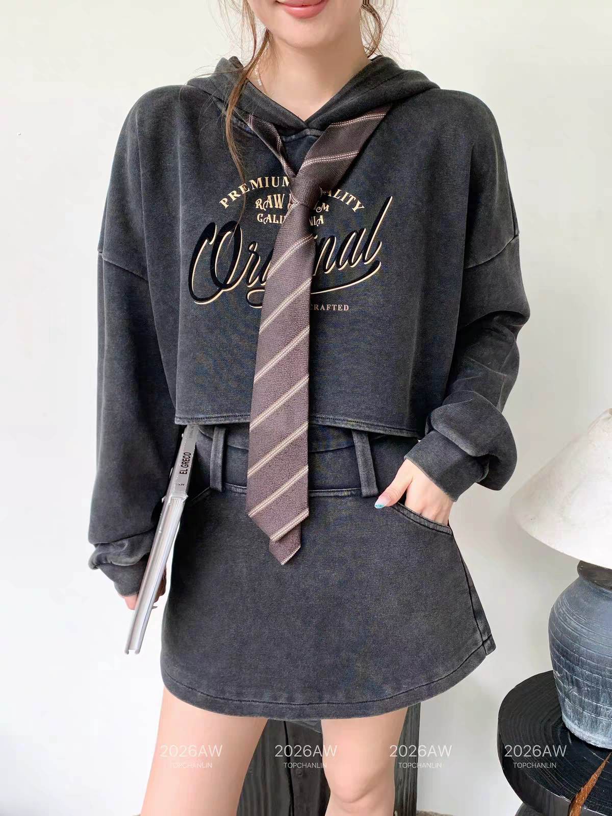 2026新款连帽美式短款卫衣套装女高级感小个子印花时尚辣妹两件套