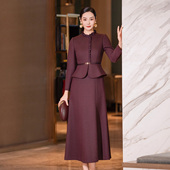 花边领修身 冬季 气质喜婆婆婚宴装 连衣裙女时尚 假两件毛呢裙子 新款