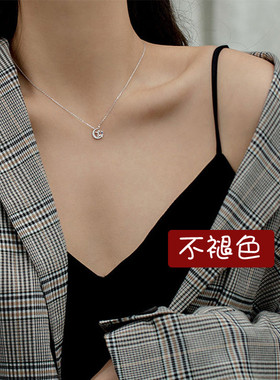 项链蓝钻女夏百纯银小众设计感