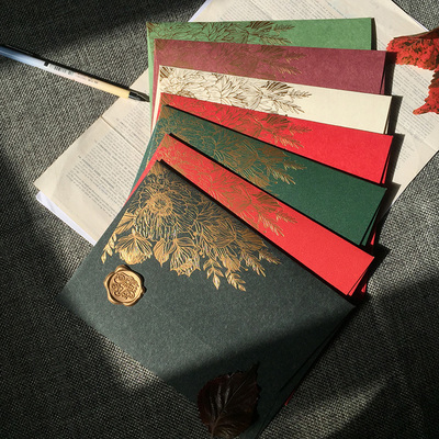 原创欧式烫金花信封售后卡片包装