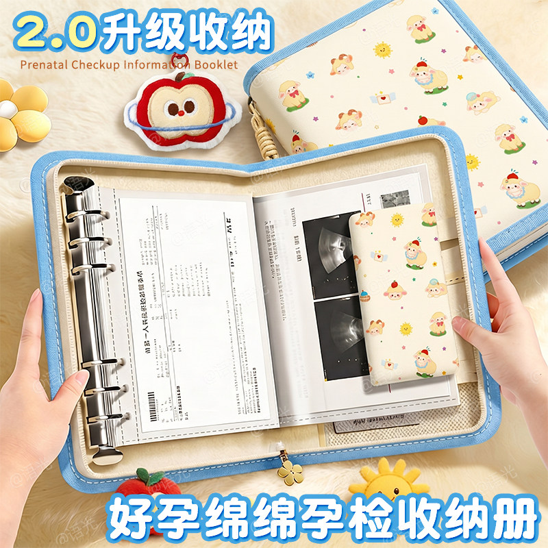心做产检收纳册孕检收纳袋孕妇初期必备用品医院报告单孕期档案册带拉