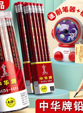中华牌带橡皮铅笔小学生专用一年级无铅无毒2b考试专用二年级hb儿童素描绘画幼儿园初学者练字美术涂卡大三角