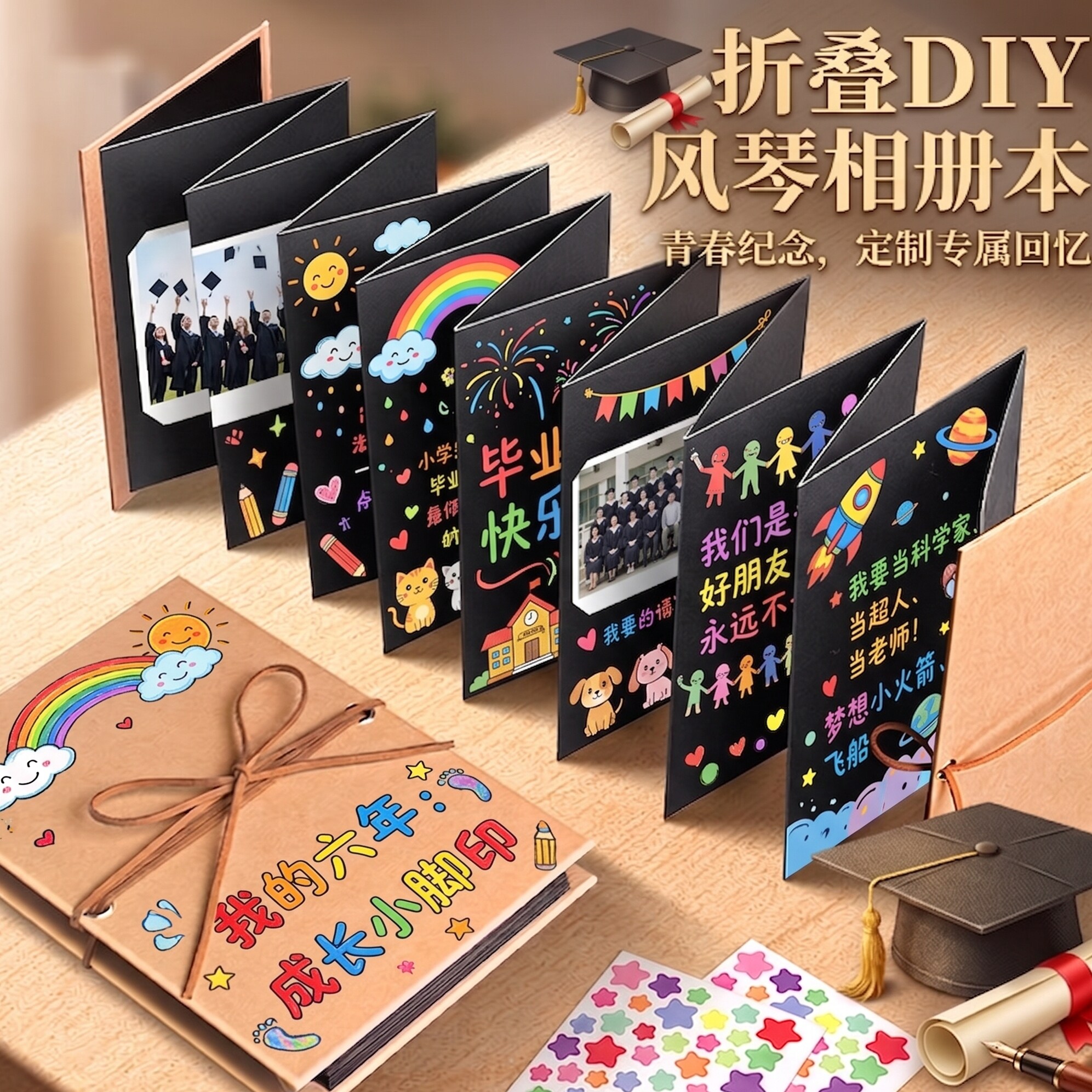 风琴本相册本成长纪念册毕业纪录册半成品小学六年级折叠立体相簿