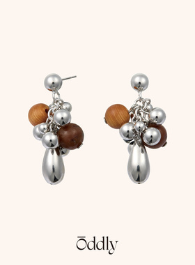 oddly “DROP” 木珠银球水滴耳环 纯银耳针原创设计灵动小众耳饰
