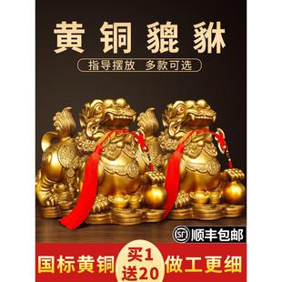 貔貅摆件招财旺财聚财纯铜公母一对家用办公室居家客厅霸王豸皮丘
