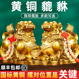貔貅摆件招财旺财聚财纯铜公母一对家用办公室居家客厅霸王豸皮丘