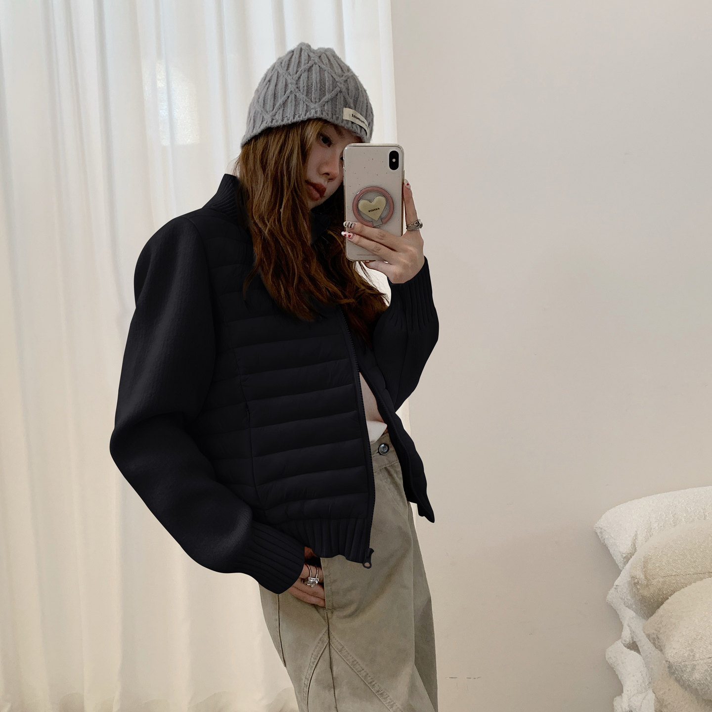外套女秋冬高级感韩系拼接棉服女短款小个子显高加厚保暖棉衣女冬