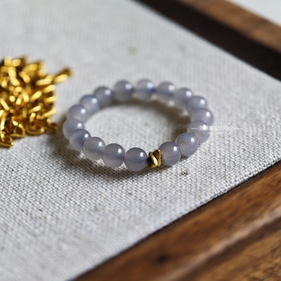 和田玉烟紫戒指18K金小碎金子指环小米珠2025新款送女友