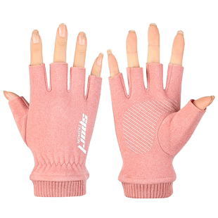 德绒半指手套男女情侣学生冬季写字手机电脑游戏外卖快递加绒保暖