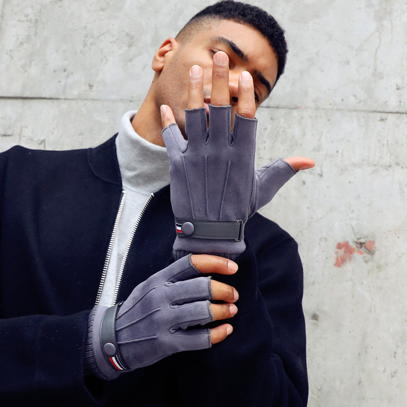 男士秋冬季写字游戏电脑半指手套