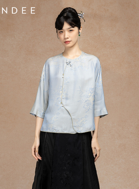 Londee/龙笛新中式提花衬衫新款宽松国风优雅高级缎面上衣5S22260