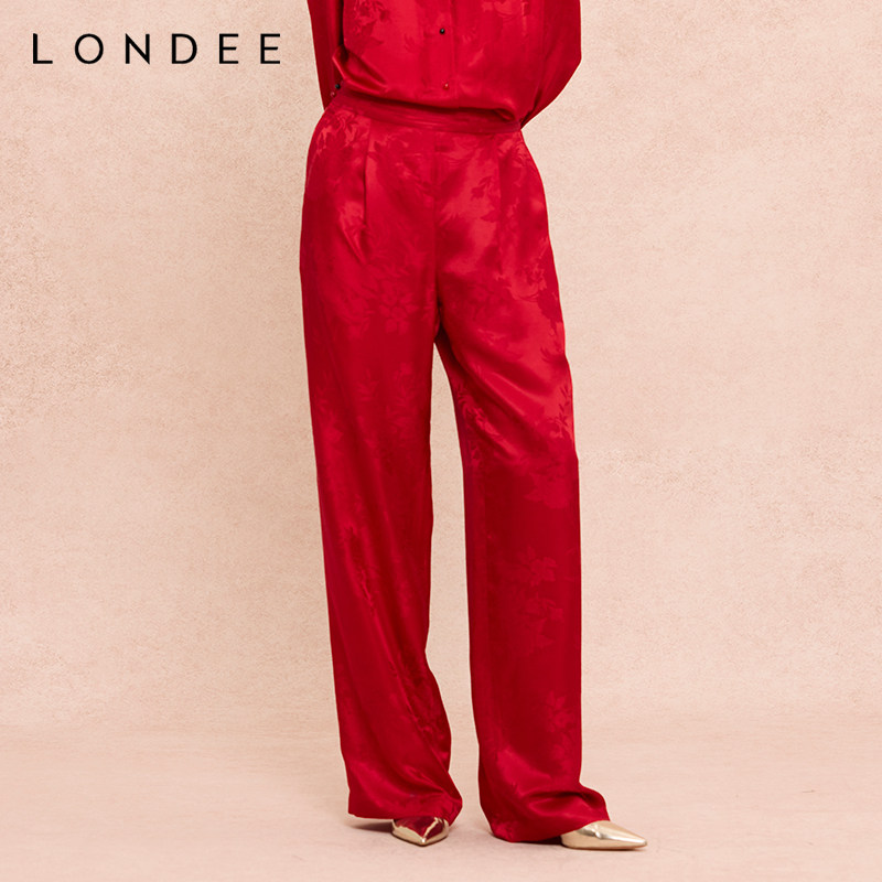 Londee/龙笛国风缎面提花阔腿裤新中式宽松直筒休闲长裤子6S24667,女装/女士精品,休闲裤,淘宝优惠券,粉丝福利购,淘宝优惠卷