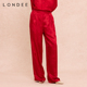 Londee 子6S24667 宽松直筒休闲长裤 龙笛国风缎面提花阔腿裤 新中式