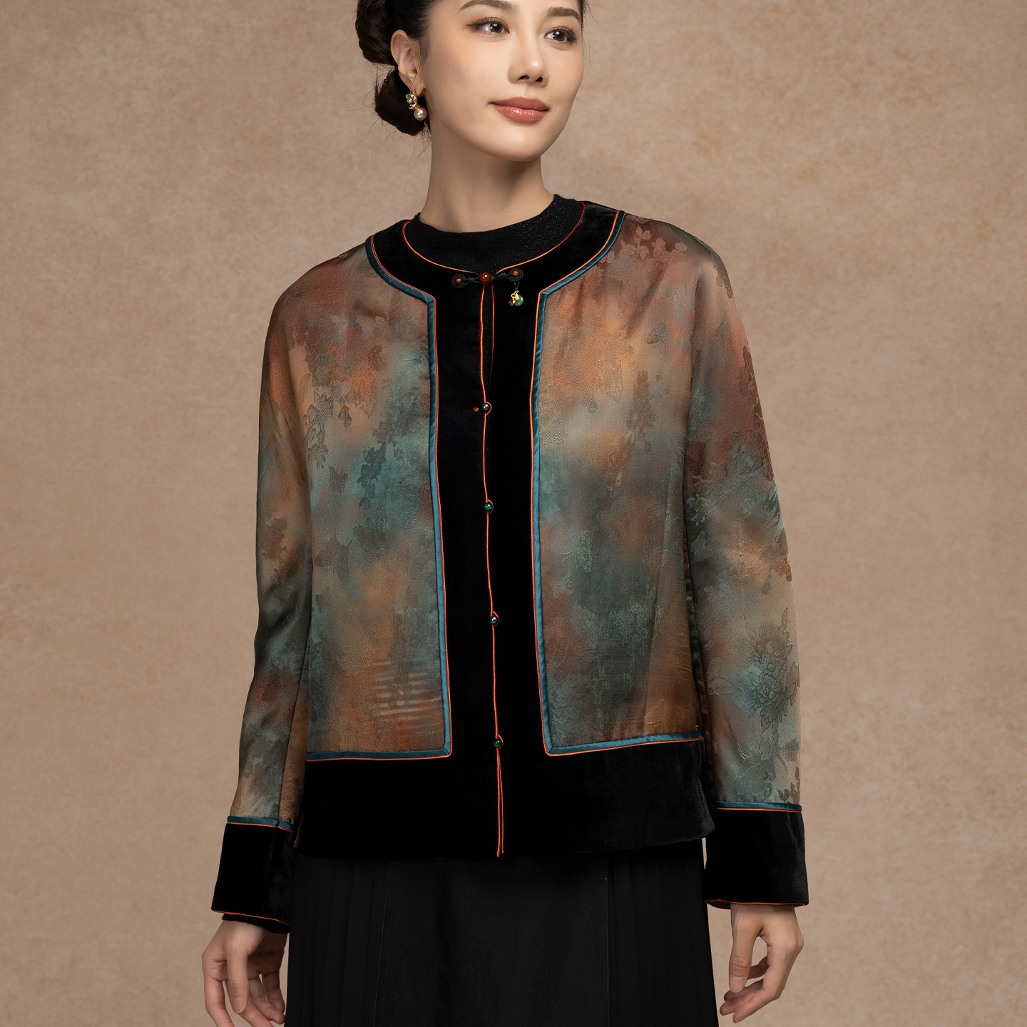 Londee/龙笛新中式国风外套女复古盘扣夹棉外套上衣4T25178