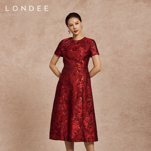 Londee/龙笛时尚高级感宴会连衣长裙重工刺绣结婚礼服裙6T26570