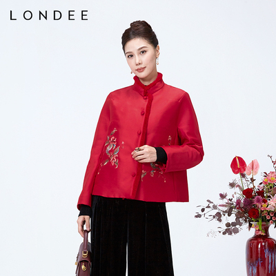 Londee/龙笛新中式风红色立领刺绣上衣女中式外套4S25188