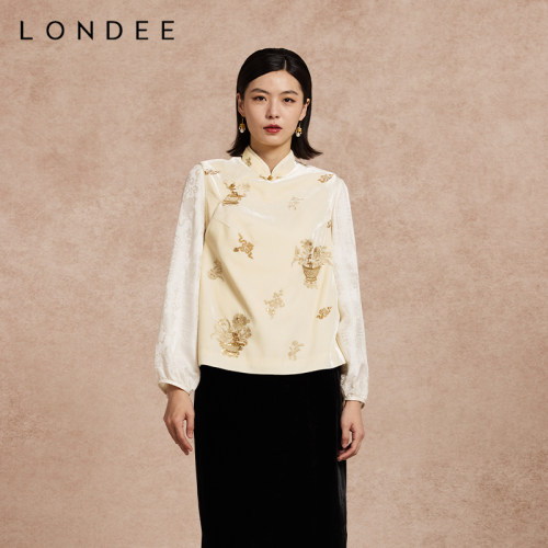 Londee/龙笛新中式刺绣宝瓶花纹外穿马夹国风气质百搭马甲6T27272