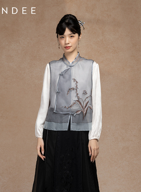 Londee/龙笛新中式优雅马夹国风提花设计感气质坎肩马甲女5S27269