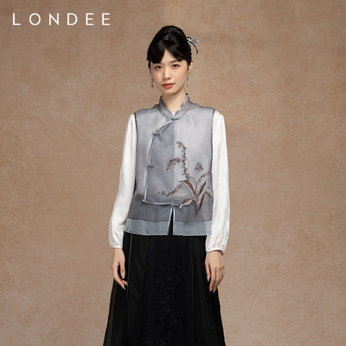 Londee/龙笛新中式优雅马夹国风提花设计感气质坎肩马甲女5S27269