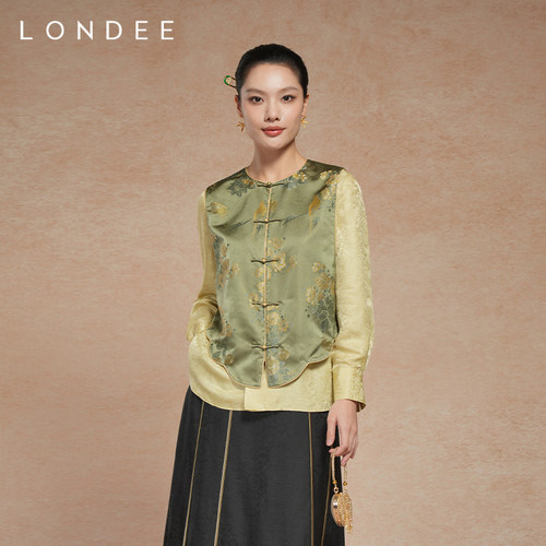 Londee/龙笛国风马甲可叠穿坎肩新中式宋锦提花背心马夹女5T27274