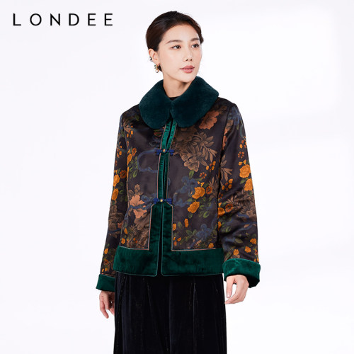 Londee/龙笛复古高级感上衣新中式夹棉保暖棉服加厚外套女4T25179