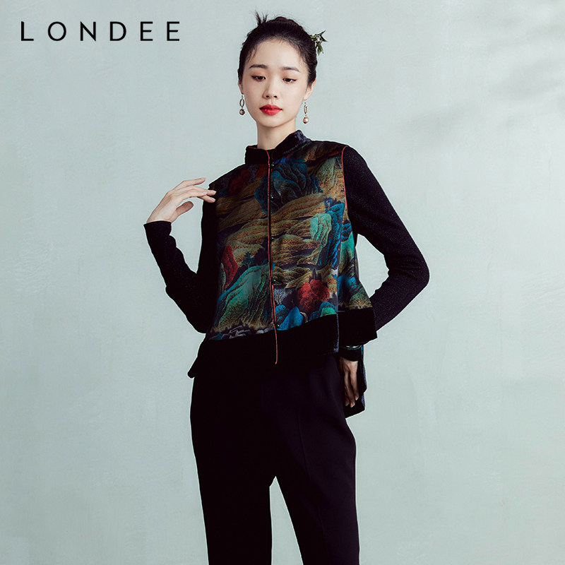 Londee/龙笛秋冬款复古山水图案双面穿棉背心马甲3T27299