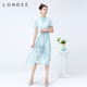 Londee 绿色旗袍长裙4S26584 国风气质新款 龙笛新中式 连衣裙女夏季
