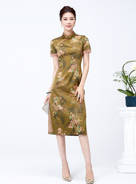 Londee/龙笛新中式气质复古桑蚕丝连衣裙国风提花改良旗袍4S21276