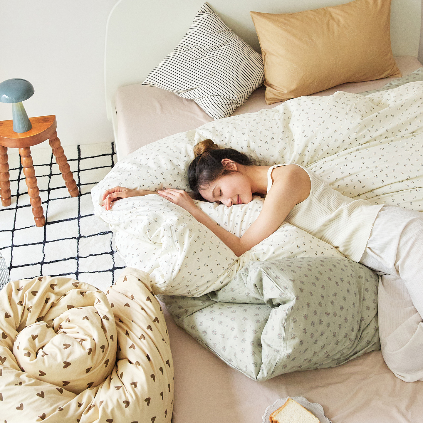 清新全棉斜纹被套春小调印花